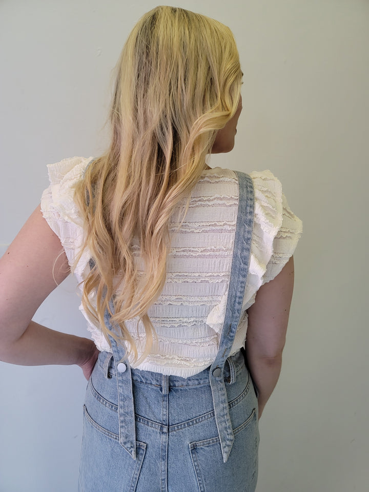 Light Washed Denim Button Strap Overalls