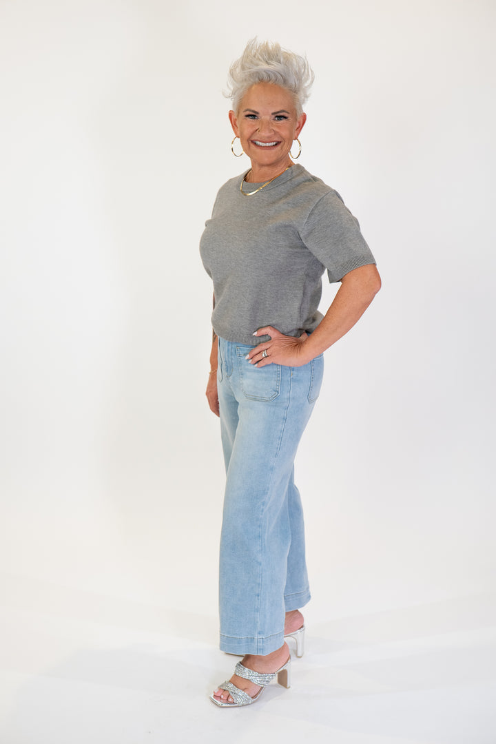 Steve Madden Kori Grey Short Sleeve Sweater Top