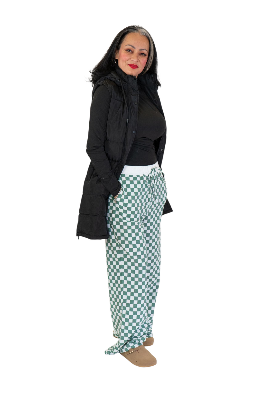 Kelly Green Checker Baggy Wide Leg Boxer Pants