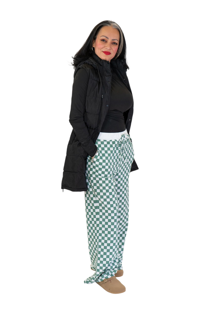 Kelly Green Checker Baggy Wide Leg Boxer Pants