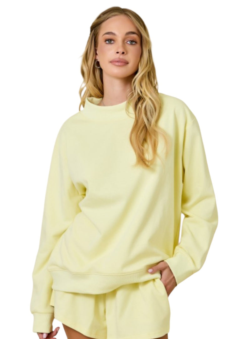 Lemon Yellow Mock Neck Terry Sweatshirt