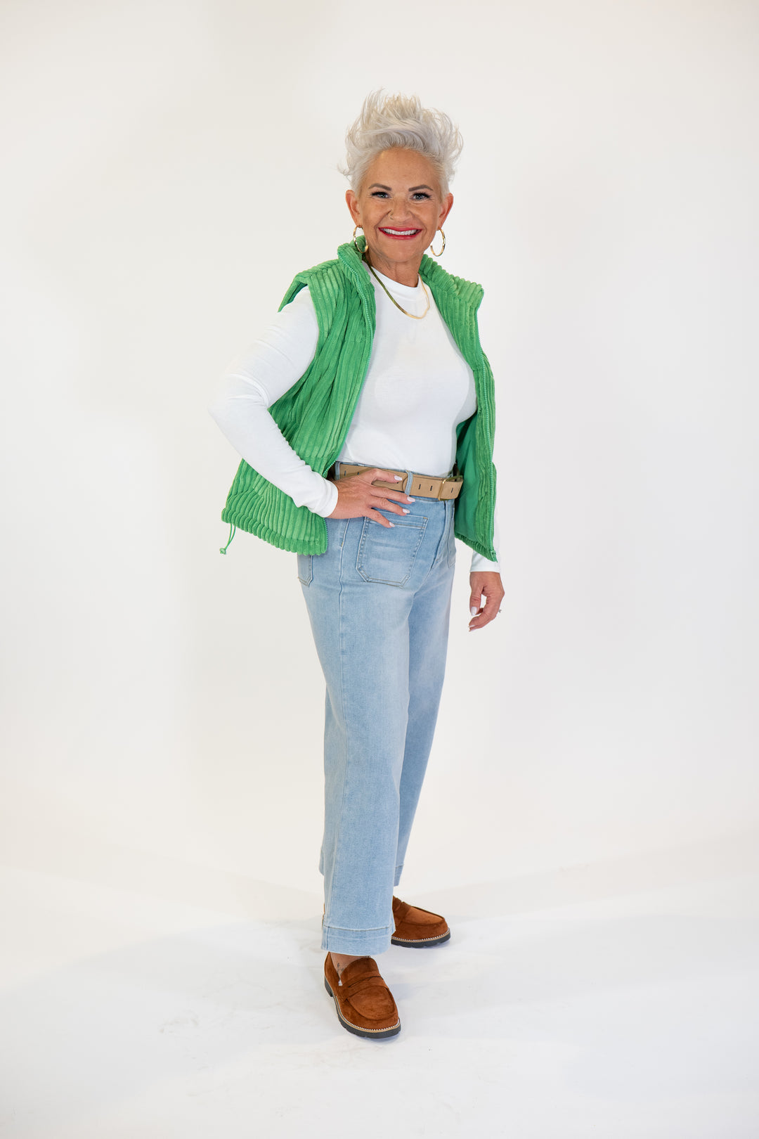 Kelly Green Corduroy Zipper Vest