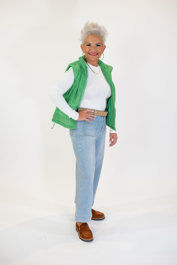Kelly Green Corduroy Zipper Vest