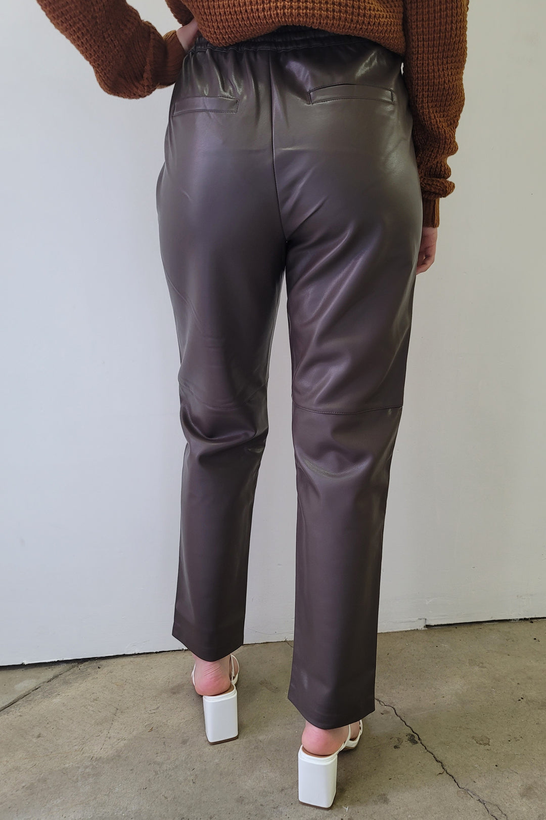 Dex Olive Brown Straight Hem Faux Leather Jogger