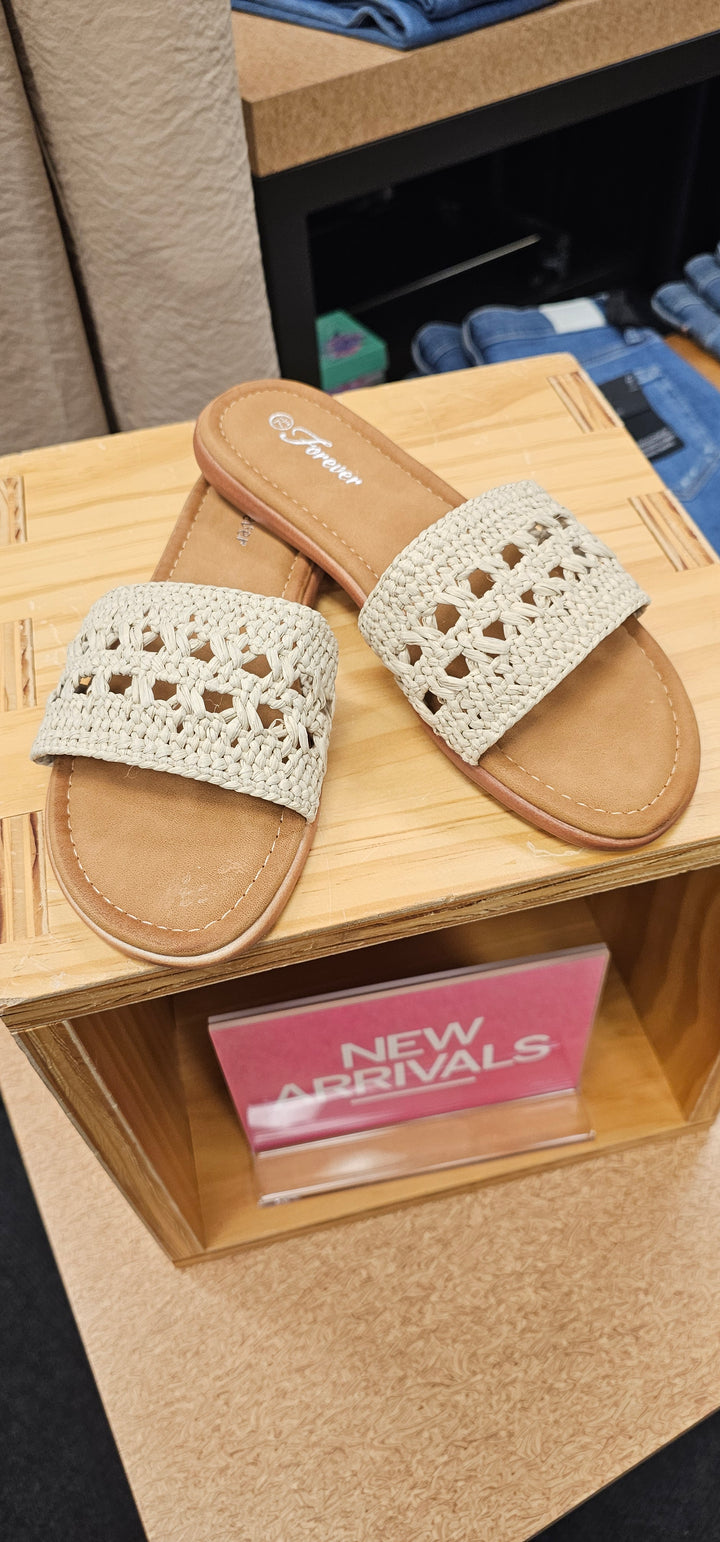 Via Bone Crochet Strap Slide Sandal