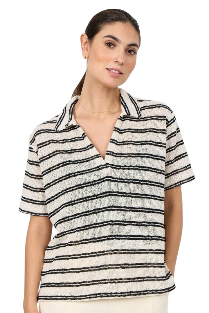 Soyaconcept Black & White Stripe Frey Polo Knit Top