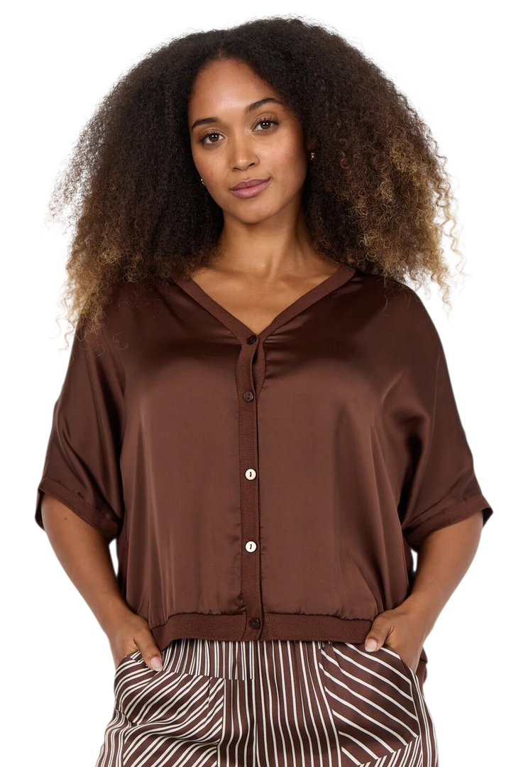 Soyaconcept Brown Thilde Satin Front Button Down Blouse