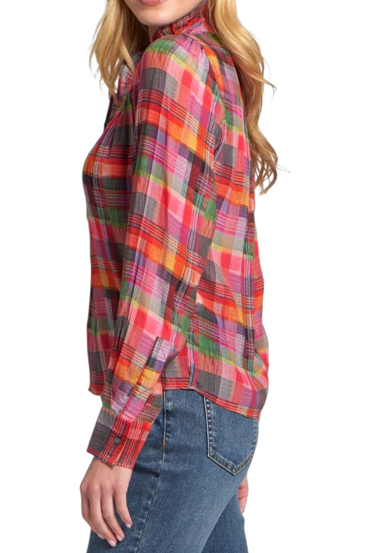 APNY Pink Multi Plaid Ruffle Top Shirt
