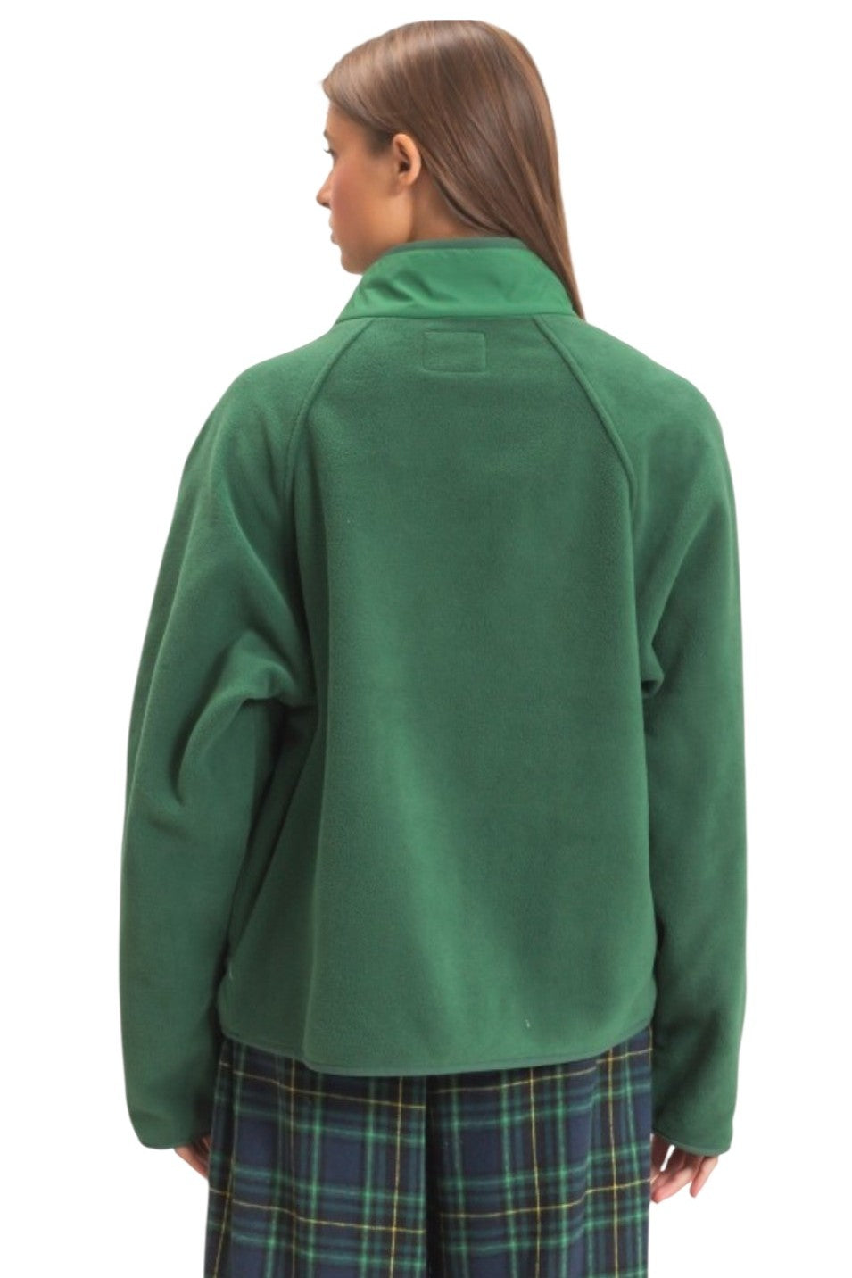 Green Mock Neck Fleece Button Jacket