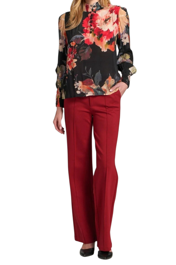 APNY Black Red Roses Puff Sleeve Blouse