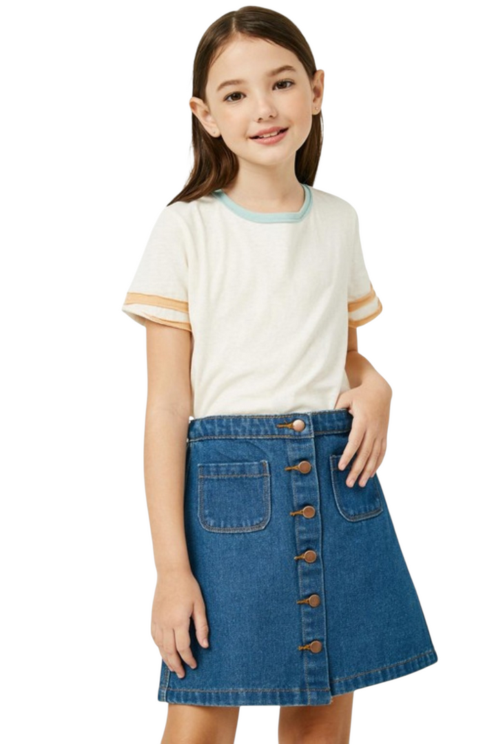 Girls Blue Contrast Band Knit Tee