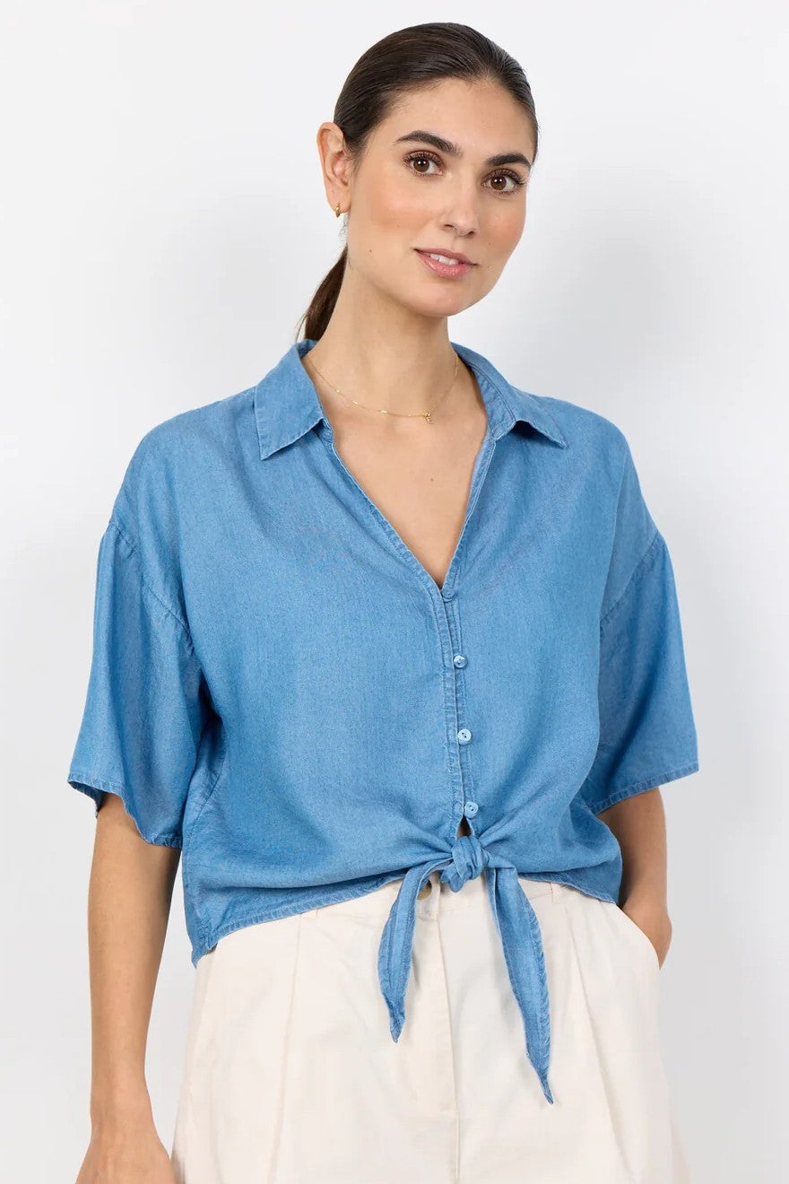 Soyaconcept Liv Medium Blue Button Tie Top