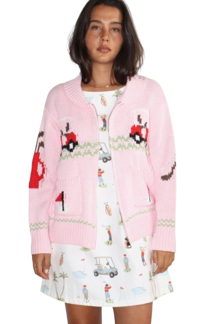 Pink Golf Hole In One Zip Sweater Cardigan