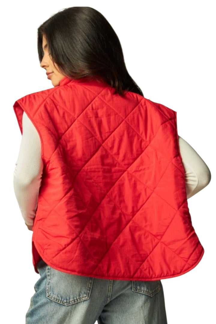 Poppy Red Boxy Quilted Puffer Vest