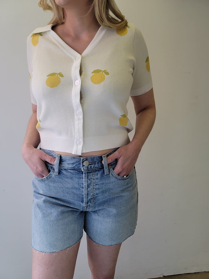 Sadie & Sage Citron Lemons Knit Polo Shirt