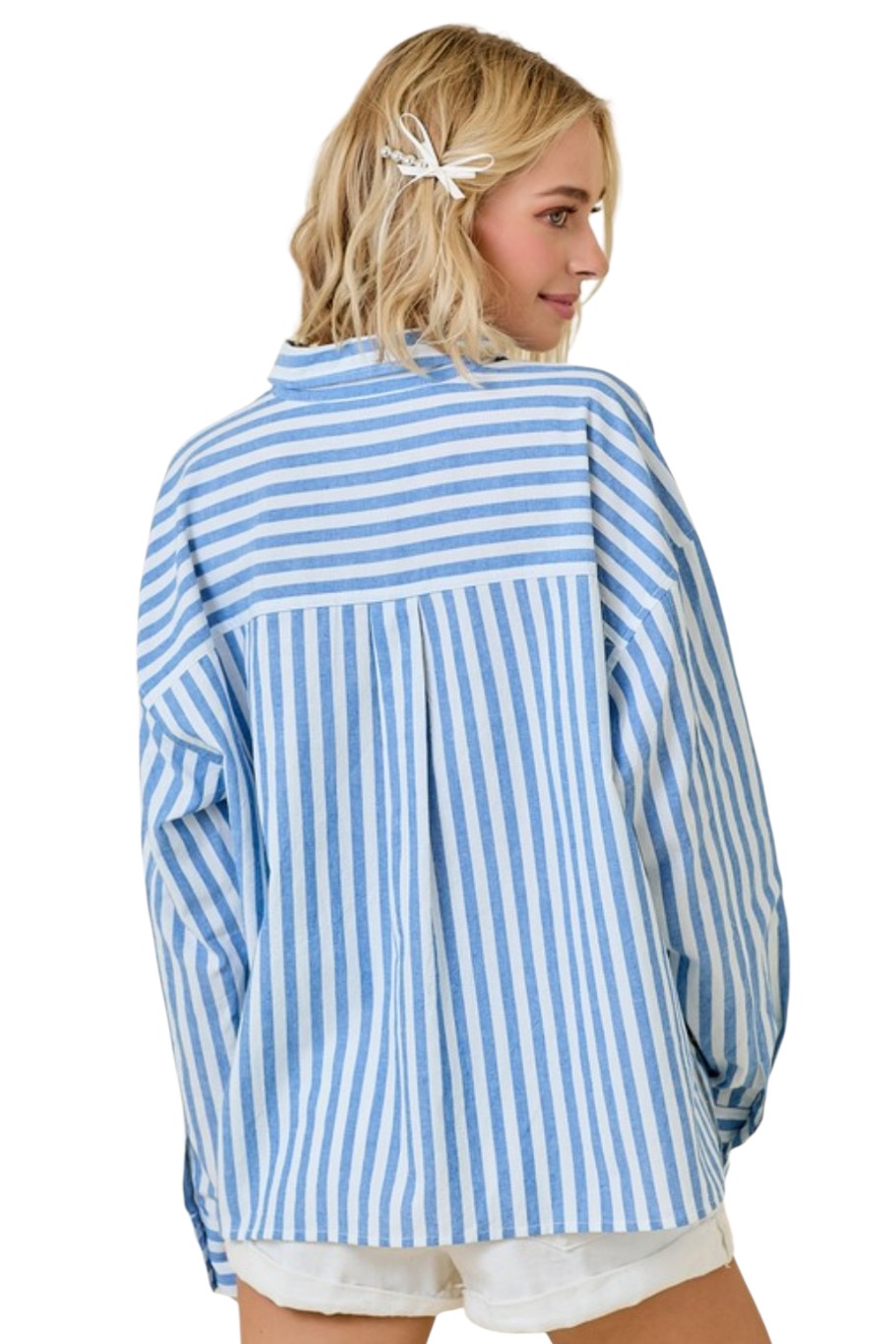 Light Blue Stripe Oversized Button Down Long Sleeve Shirt