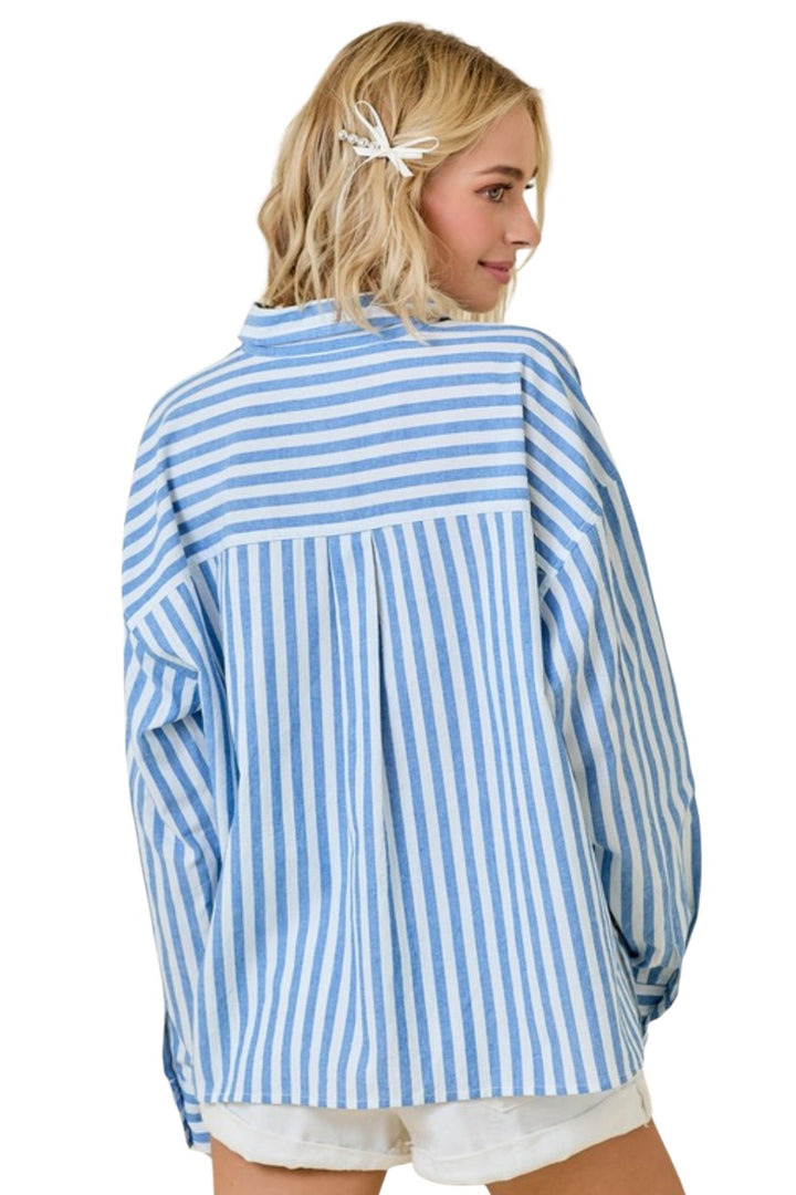 Light Blue Stripe Oversized Button Down Long Sleeve Shirt