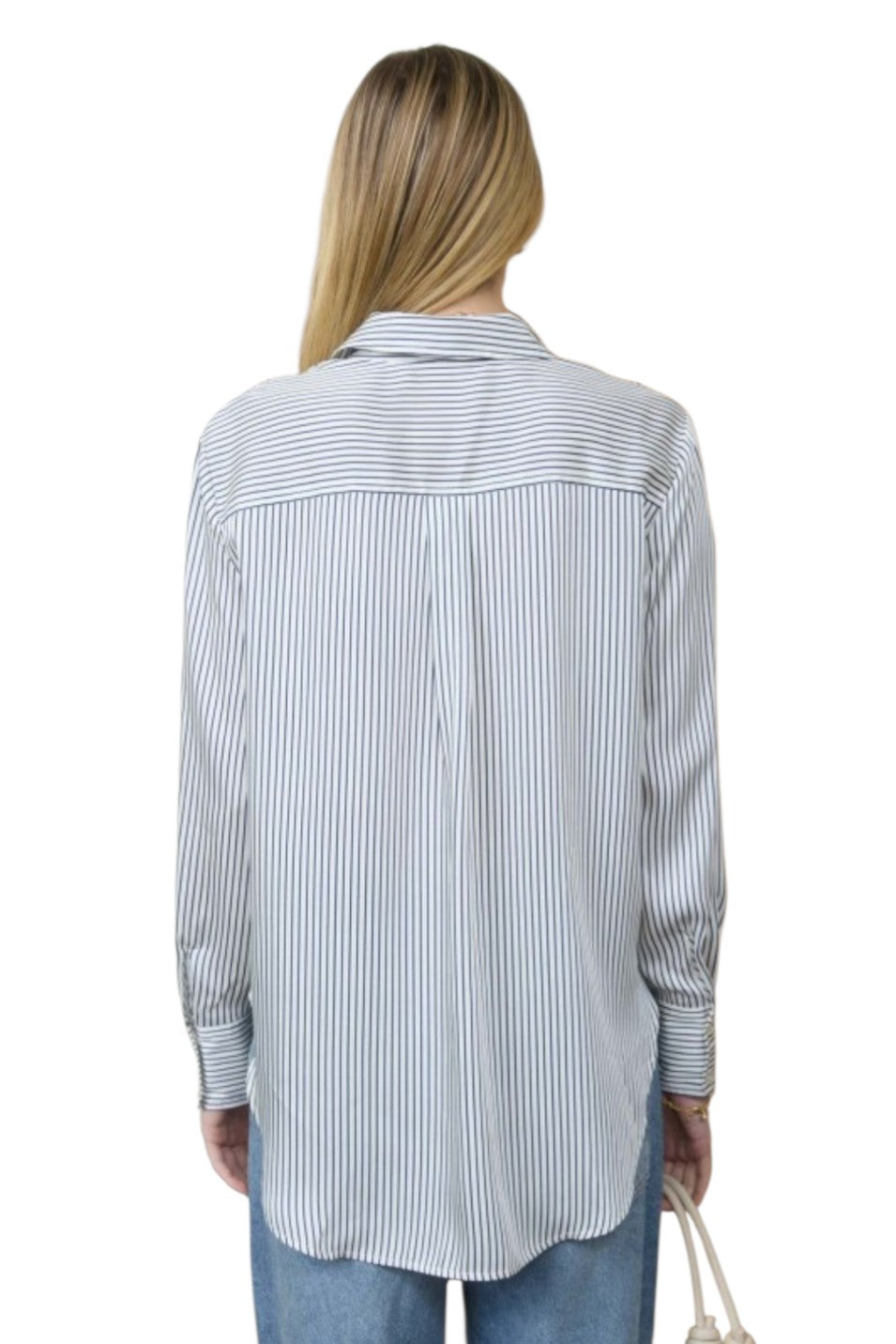 Navy Blue Pinstripe Collared Button Down Long Sleeve Shirt