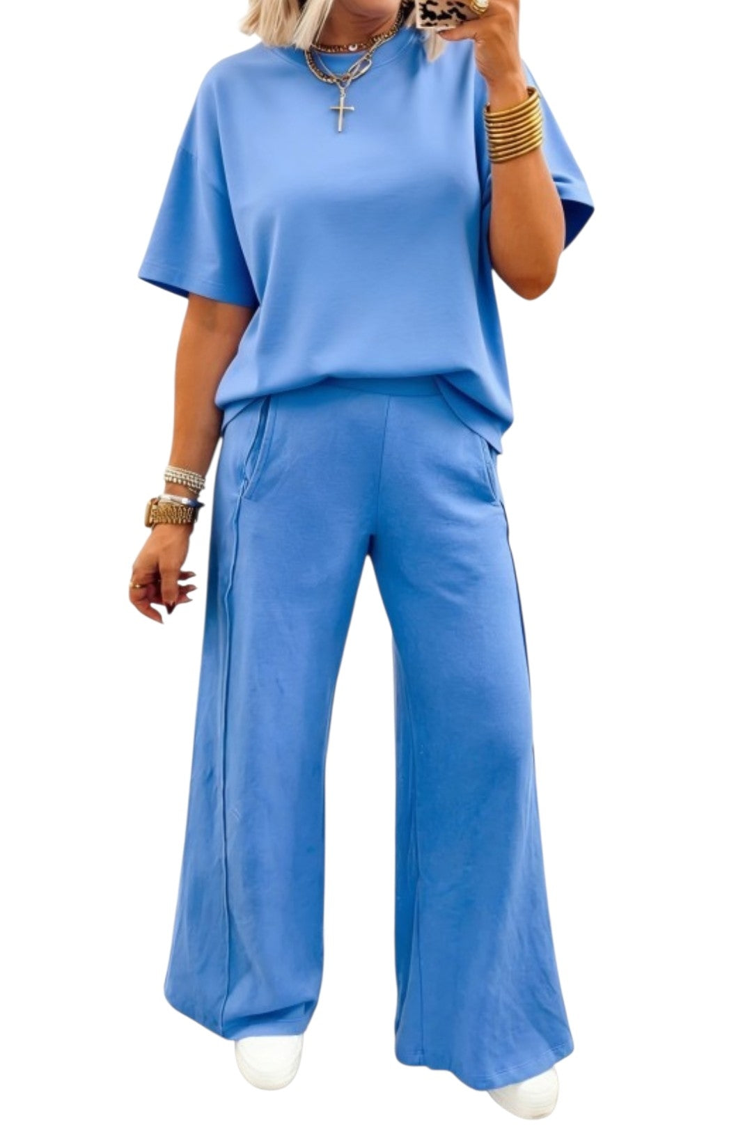 Blue Comfy Tee & Pants Lounge Set