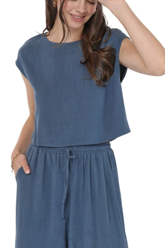 Sadie & Sage Indigo Meg Sugarloaf Sleeveless Linen Top