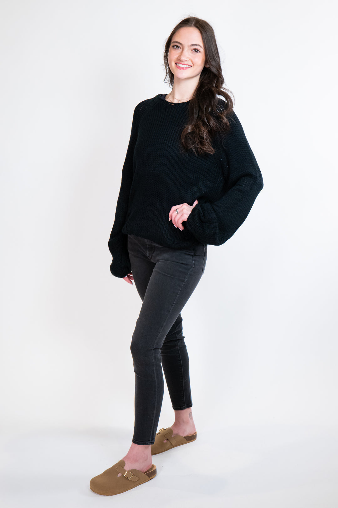 Black Classic Rib Round Neck Sweater Pullover