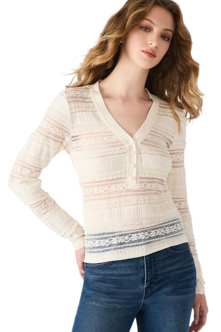 Steve Madden Caterina Cream Lace V-Neck Henley Top