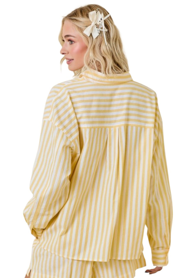 Lemon Yellow Stripe Oversized Button Down Long Sleeve Shirt