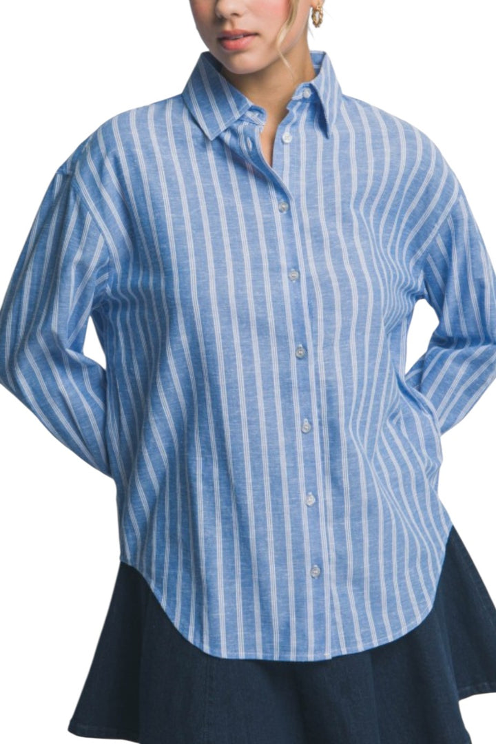 Blue Stripe Oversized Button Down Long Sleeve Shirt