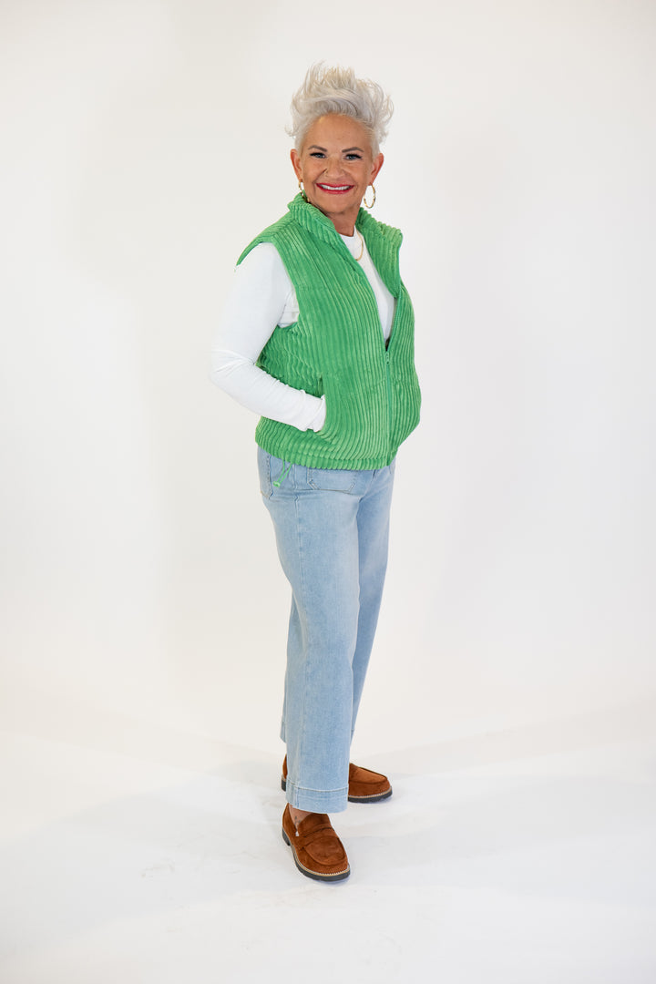 Kelly Green Corduroy Zipper Vest