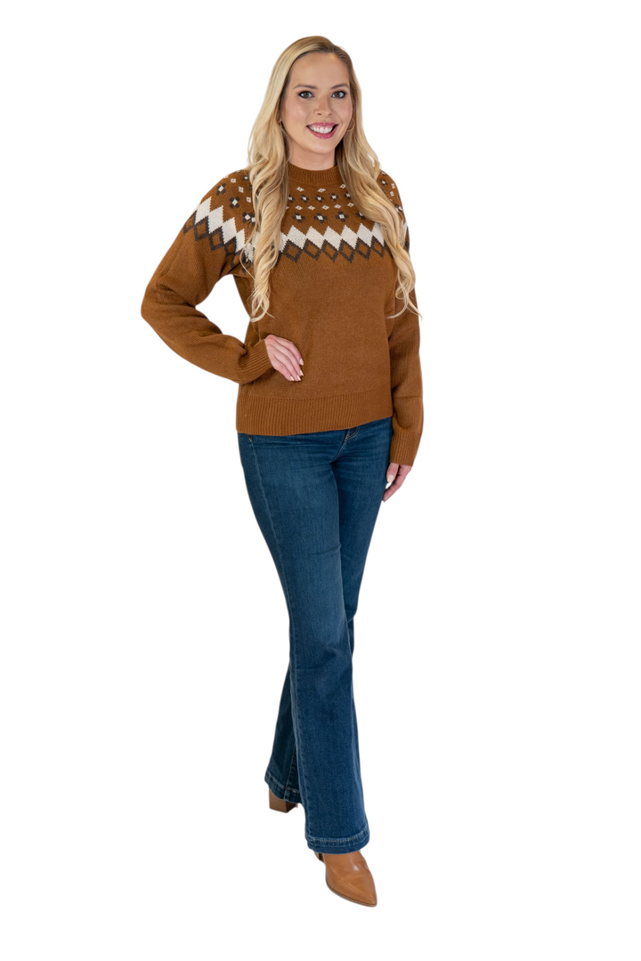 Pink Martini Haverford Brown Fair Isle Sweater