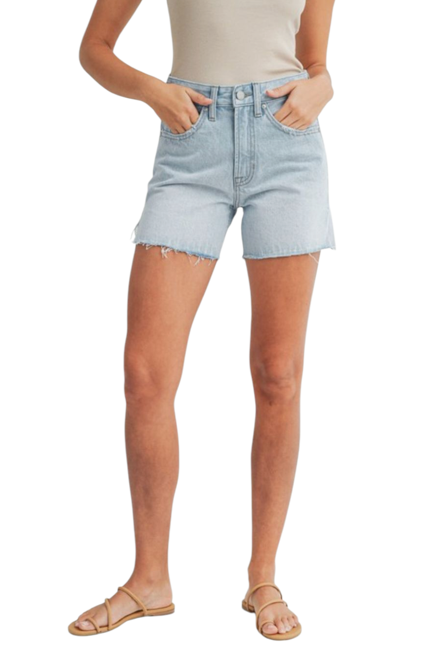 JBD Light Wash High Rise Side Slit Jean Shorts