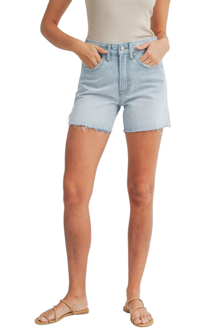 JBD Light Wash High Rise Side Slit Jean Shorts