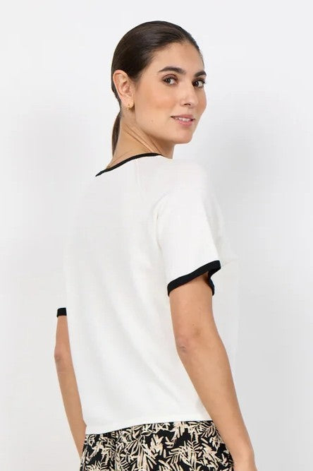 Soyaconcept Off White & Black Trim Dollie Knit Top