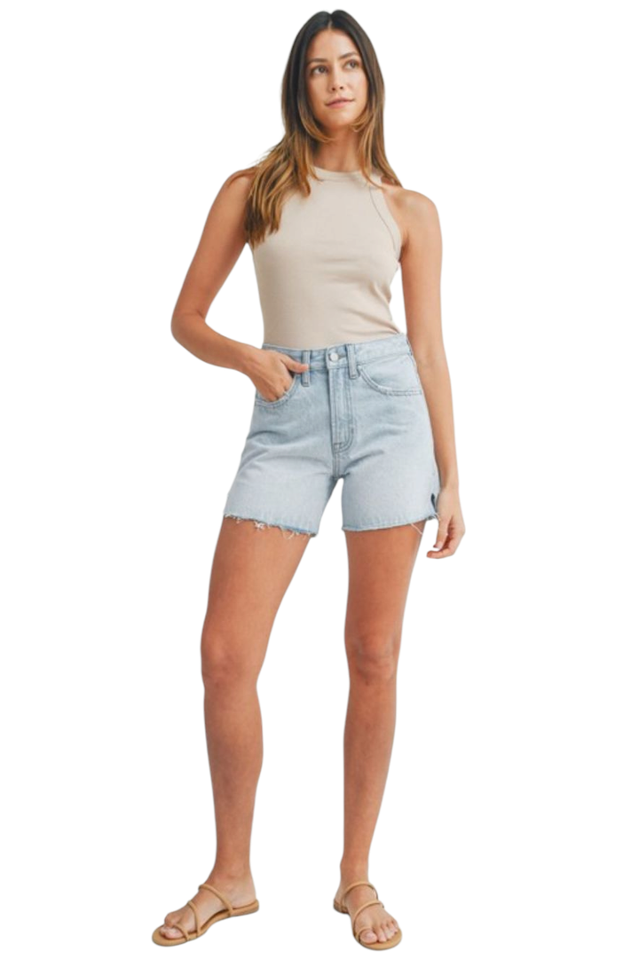 JBD Light Wash High Rise Side Slit Jean Shorts