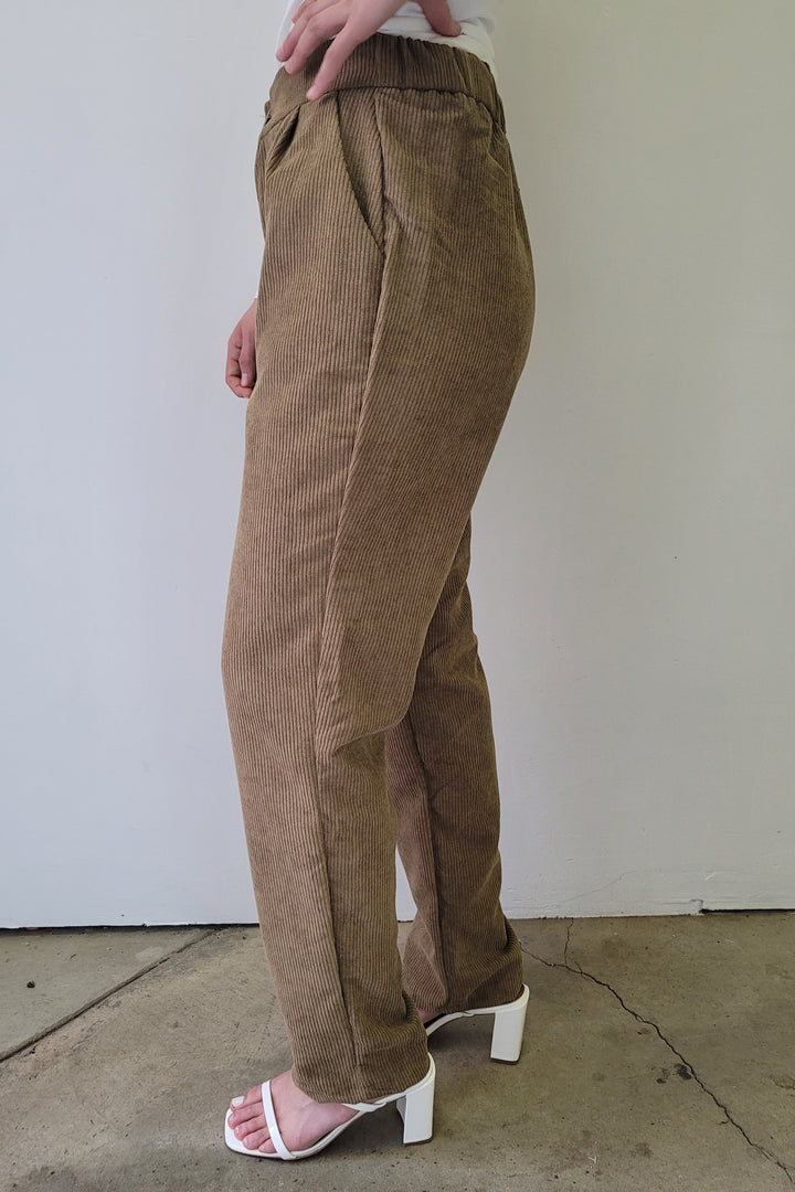 Olive High Rise Corduroy Pants