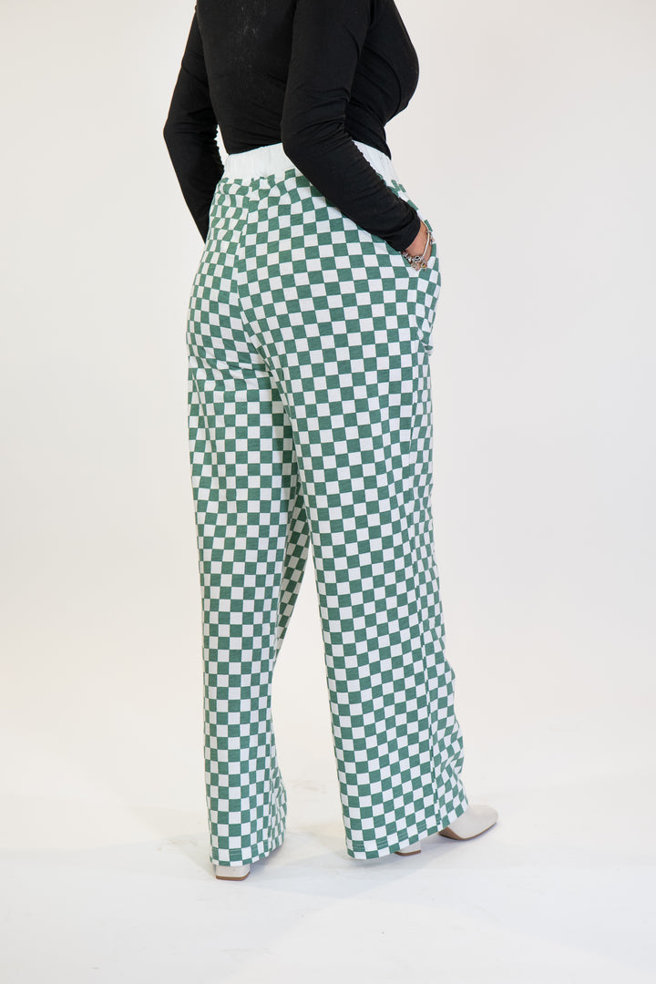 Kelly Green Checker Baggy Wide Leg Boxer Pants