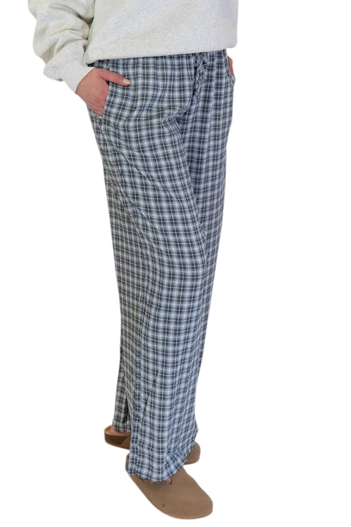 Grey Plaid Dillon Wide Leg Lounge Pants