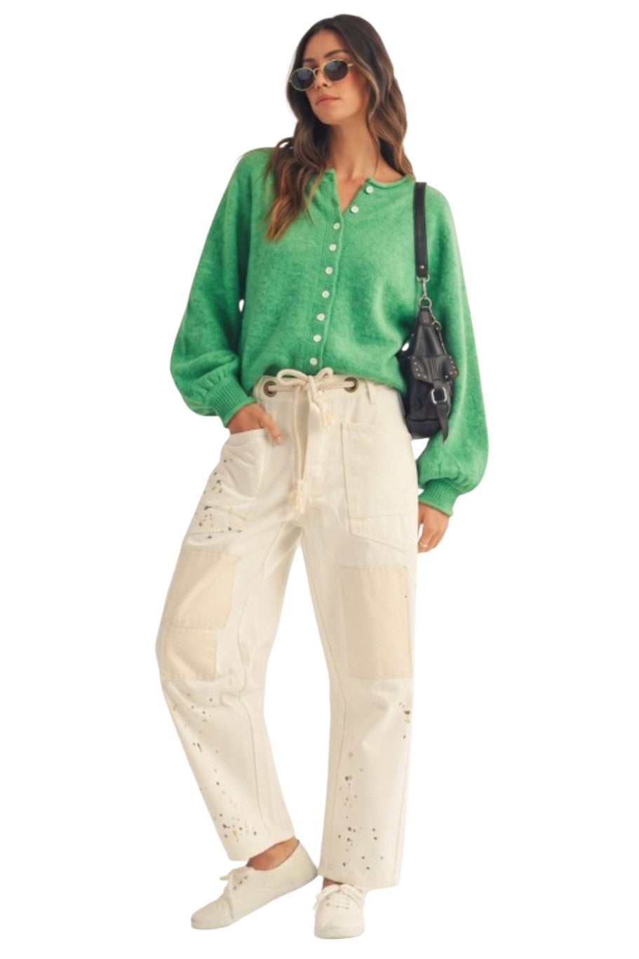 Kelly Green Marbled Knit Button Cardigan