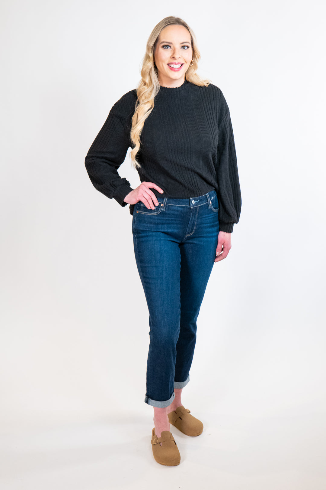 Black Mock Neck Ribbed Sweater