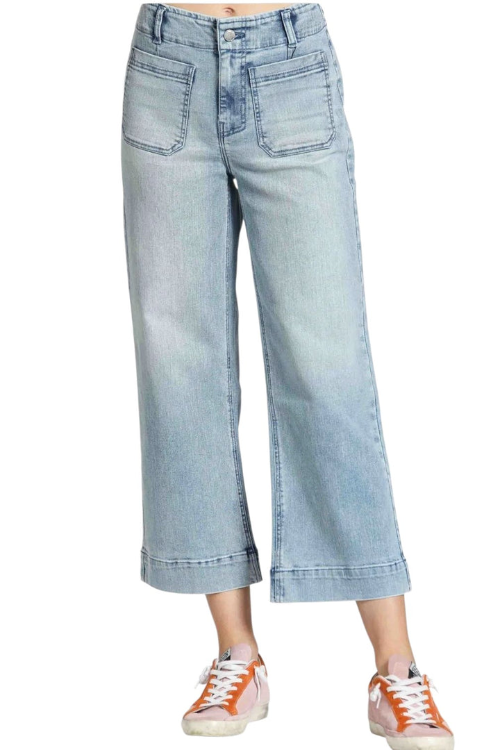 APNY Light Indigo Patch Pocket Cropped Wide Leg Jeans
