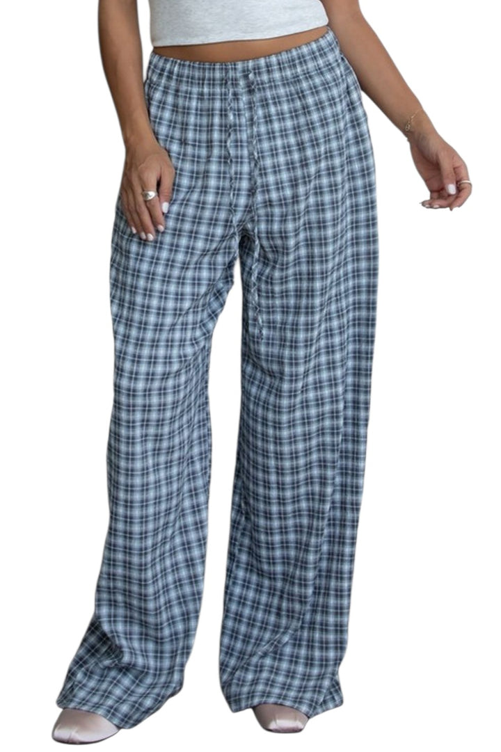 Grey Plaid Dillon Wide Leg Lounge Pants