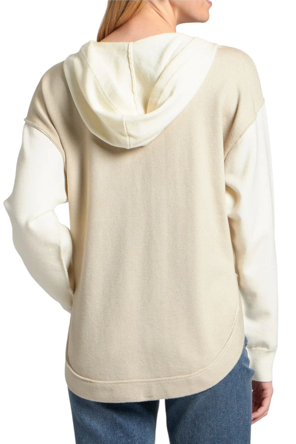 APNY Ivory & Oatmeal Color Block Hooded Sweatshirt