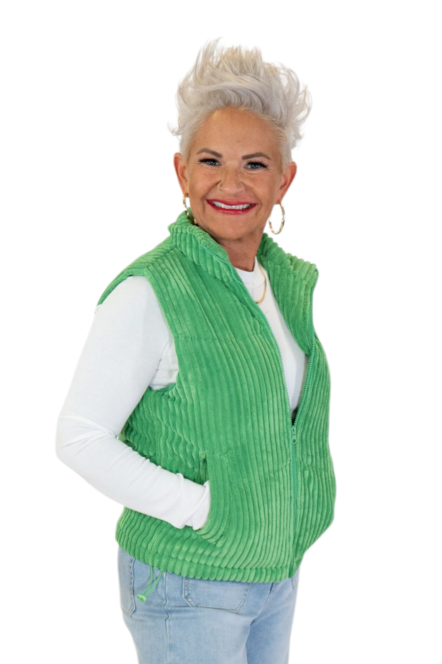 Kelly Green Corduroy Zipper Vest