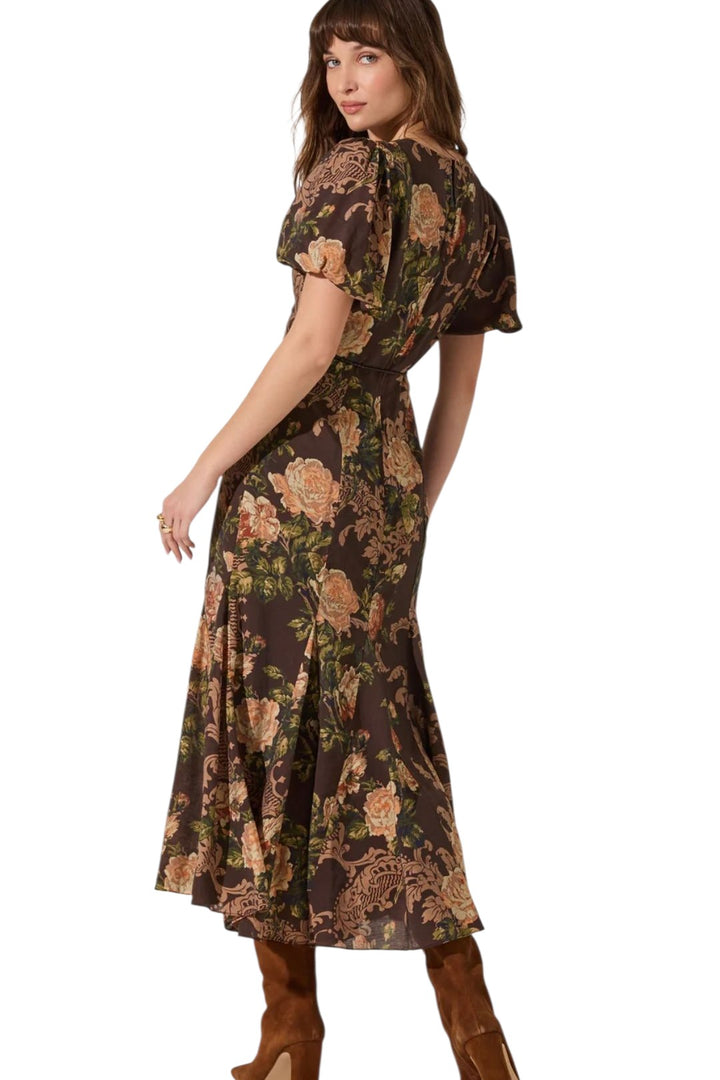 Astr Lavena Brown Floral Midi Dress