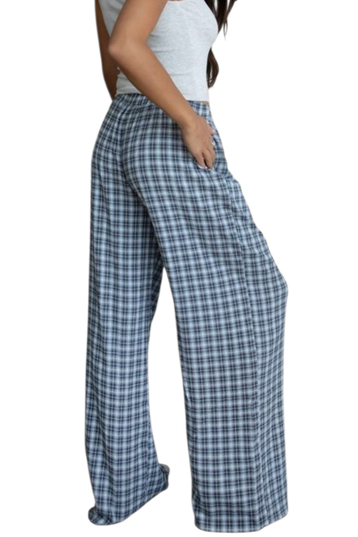 Grey Plaid Dillon Wide Leg Lounge Pants