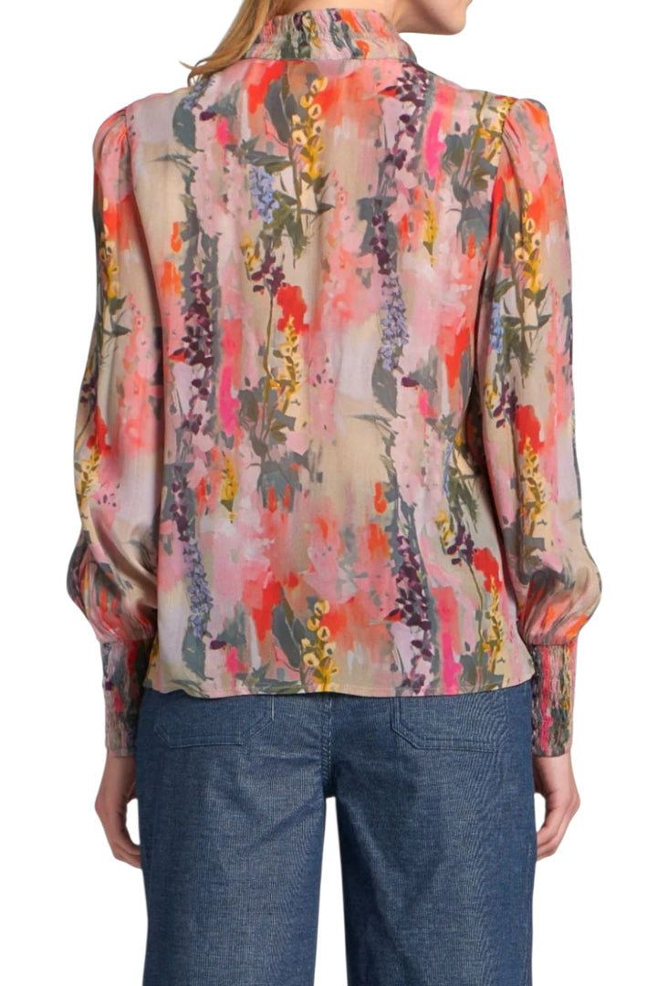 APNY Pink Watercolor Floral Puff Sleeve Blouse