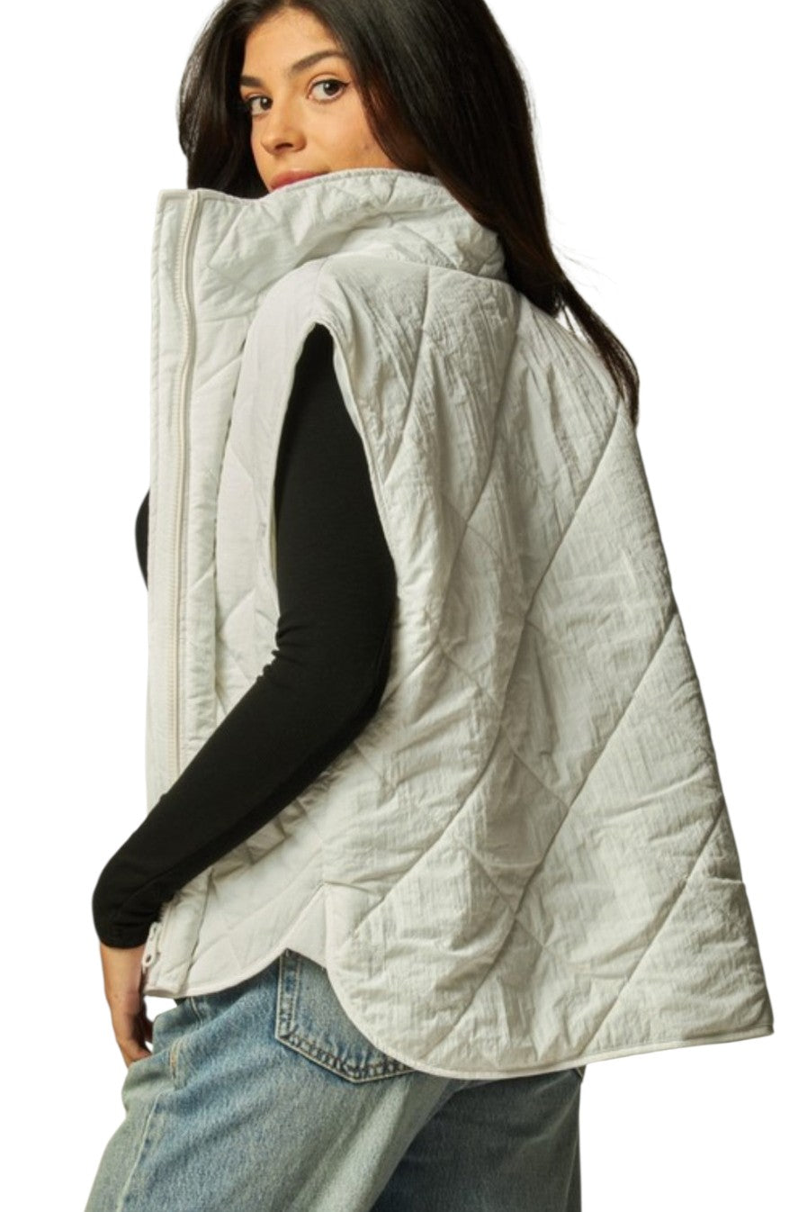 White Boxy Quilted Puffer Vest