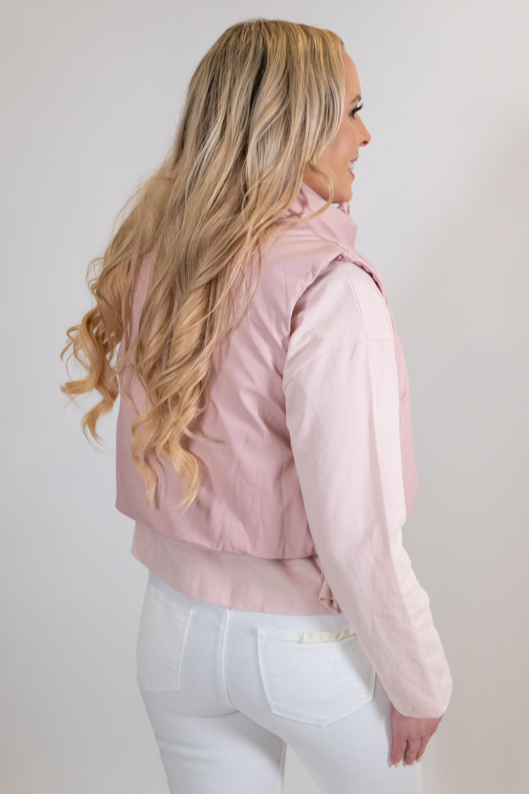 Pink Faux Leather Cropped Vest