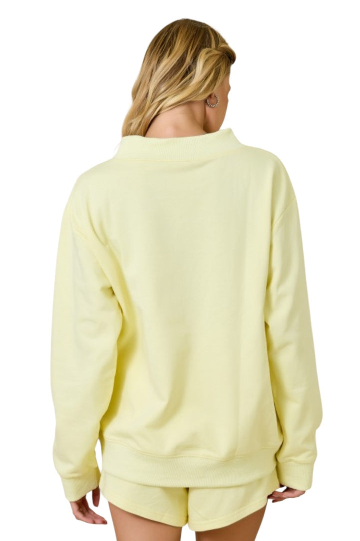 Lemon Yellow Mock Neck Terry Sweatshirt