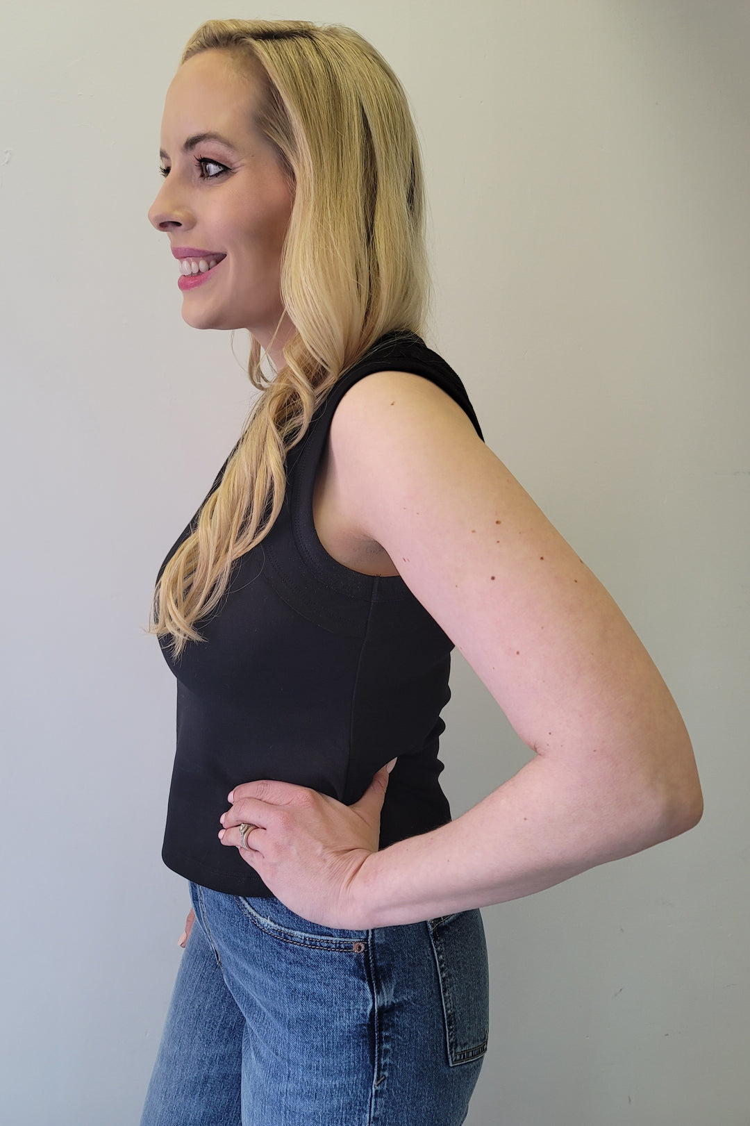 Black Mesh Inset Crew Tank Top